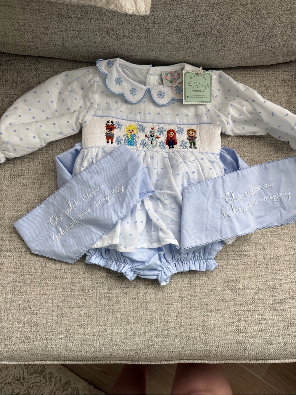 Blue & White Smocked One-Piece for Kids
